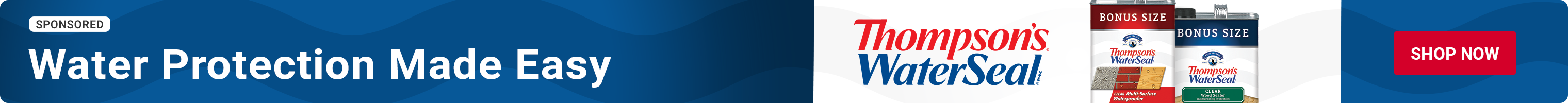 Advertisement for Thompson Waterseal. Water protection made easy.