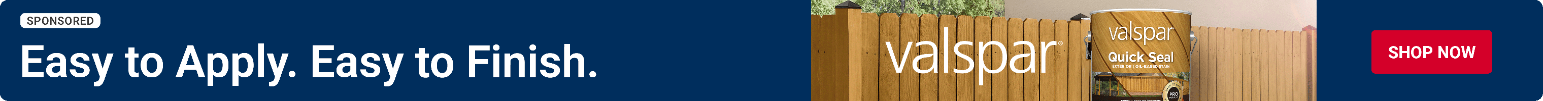 Advertisement for Valspar. Easy to apply. Easy to finish.