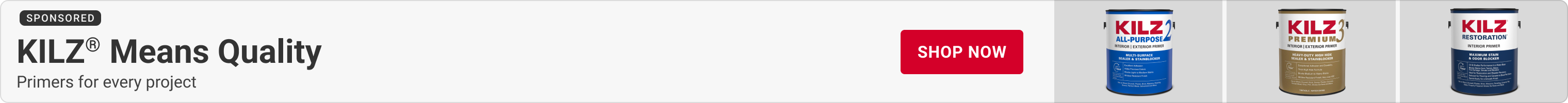 Advertisement for KILZ. KILZ means quality. Shop Now.