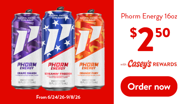 Phorm Energy 16oz $2.50 with Casey's Rewards. order now