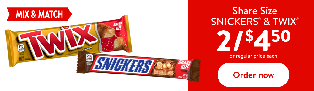 Snickers & Twix 2/$4.50