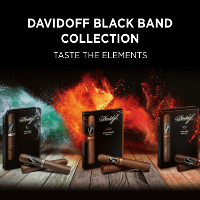 Advertisement for Davidoff: DAVIDOFF BLACK BAND COLLECTION. TASTE THE ELEMENTS.
