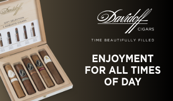 Advertisement for Davidoff: Davidoff CIGARS. TIME BEAUTIFULLY FILLED. ENJOYMENT FOR ALL TIMES OF DAY.
