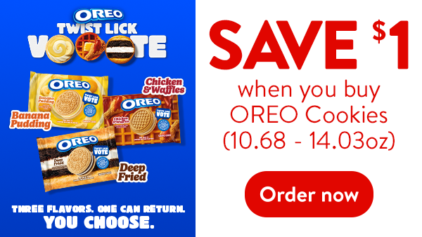 Save $1 when you buy OREO Cookies (10.68-14.03oz). Order now
