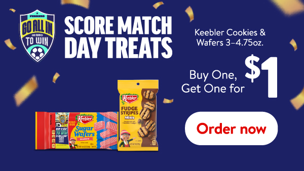 Keebler cookies and wafers 3-4.75oz. Buy one, get one for $1. Order now