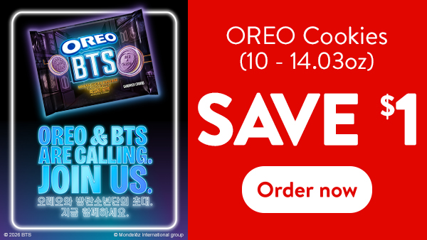 OREO Cookies (10-14.03oz) Save $1. Order now