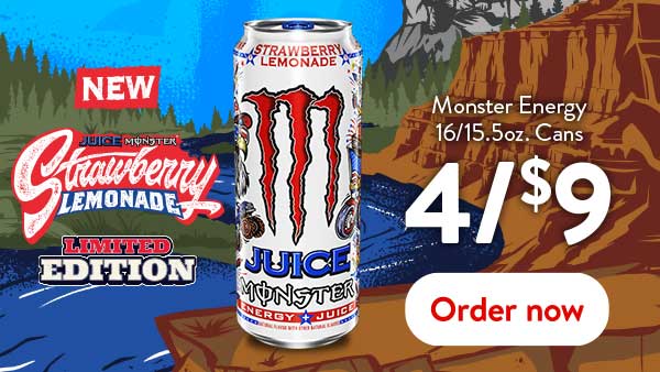 Monster Energy 16/15.5oz 4/$9. Order now